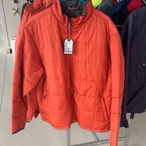 Men's Orange Quilted Windbreaker Jacket - Lightweight Puffer